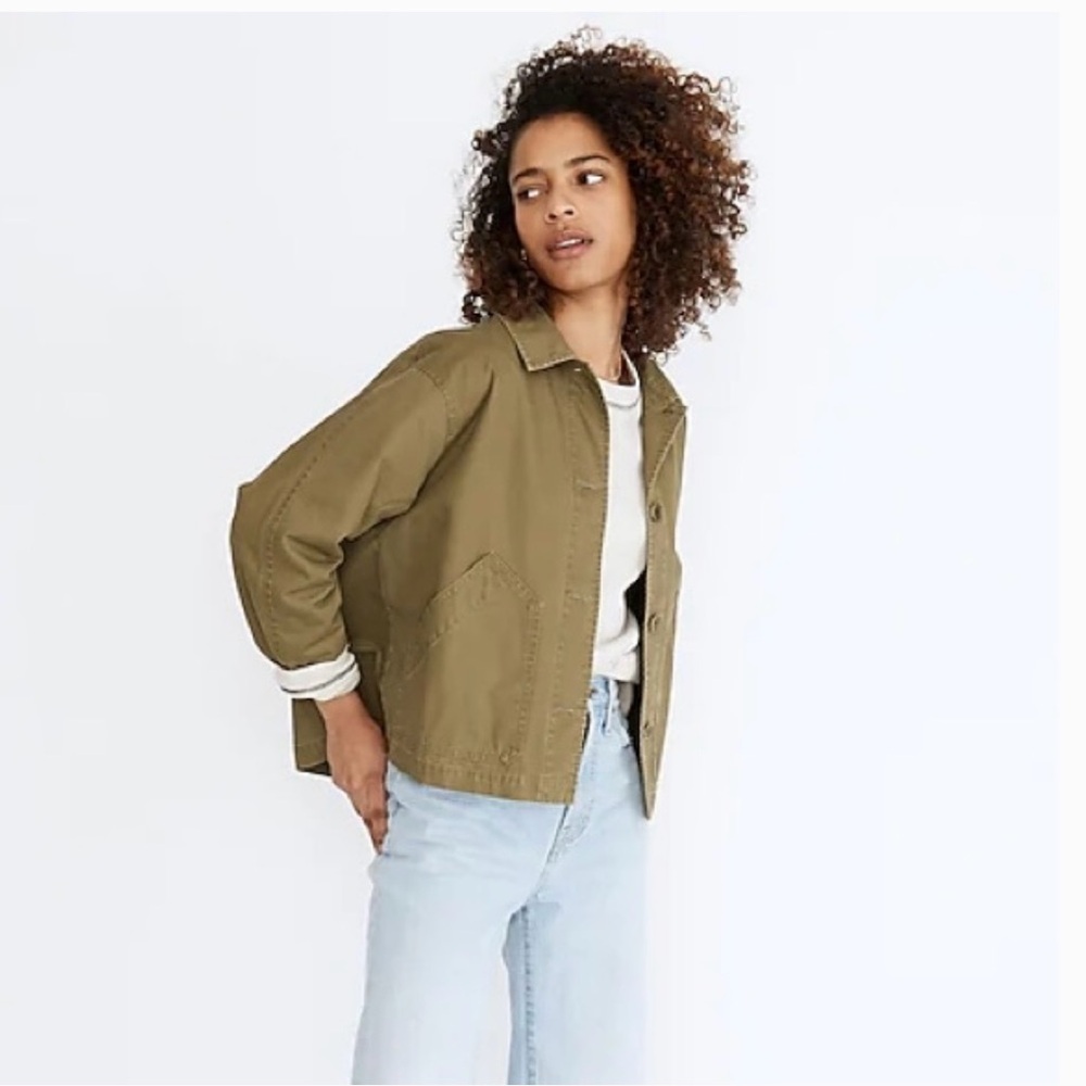 Madewell Olive Green Cropped Utility Jacket Boxy Cotton XL - Picture 4 of 7
